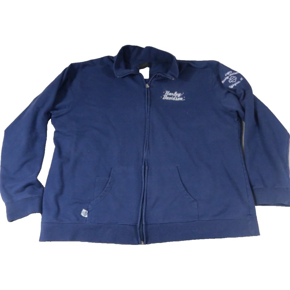 Harley-Davidson Sweatshirt Mens 2X Navy Blue Mock Neck Full Zipper Performance